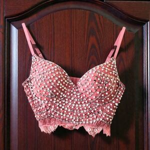 Windsor Pink Beaded Bra Dancer Costume Lace & Sequins Whimsical Coquette Fairy/S